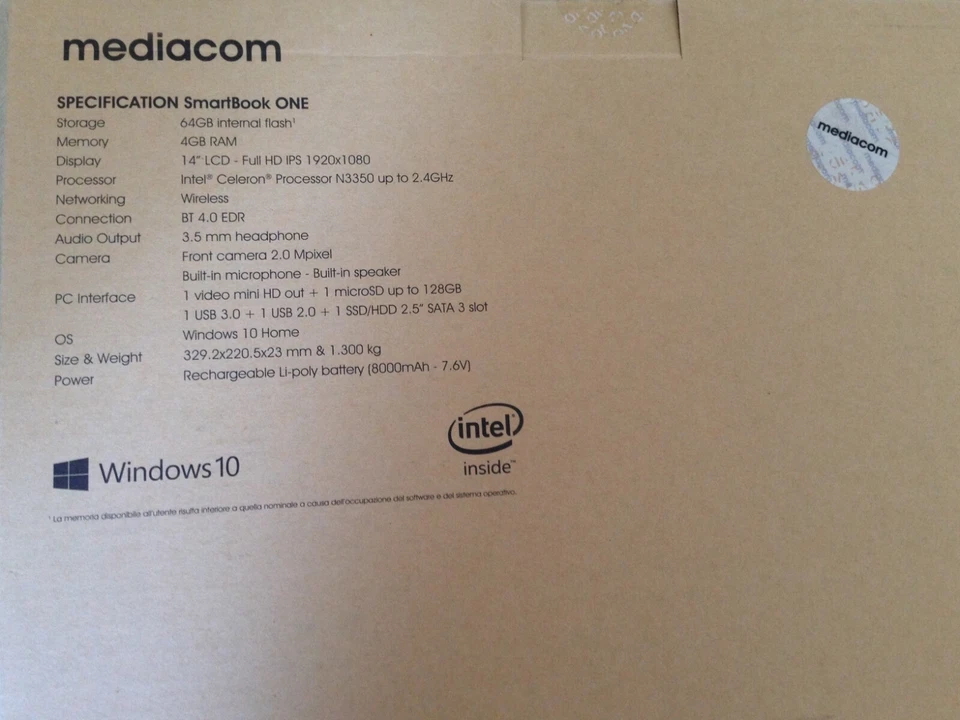 Mediacom SmartBook ONE 14" (Intel Celeron N3350, 4GB RAM, 64GB eMMC) -... - Immagine 2 di 4