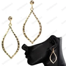 CLIP ON screw RETRO HAMMERED HOOP EARRINGS drops DROP TEARDROP hoops GOLD PLATED