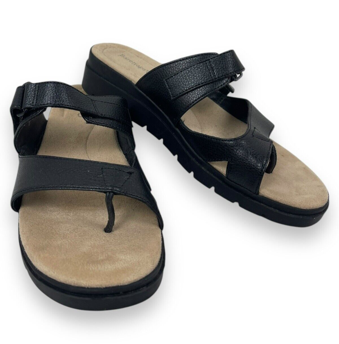 Bare Traps Women Shoes Rowan Wedge Sandals Black Leather