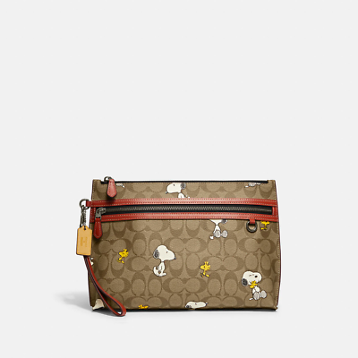 NWT Coach X Peanuts MEN'S Carry All Pouch In Signature Canvas With