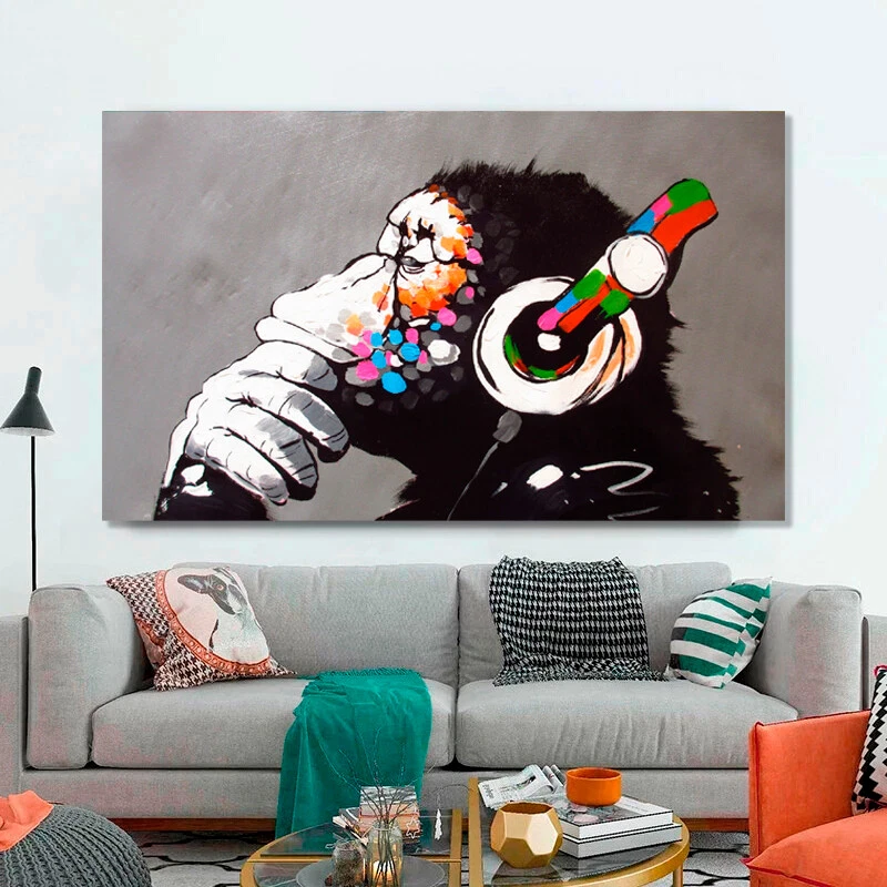 CANVAS BANKSY STREET ART PRINT DJ MONKEY CHIMP PAINTING AUSTRALIA URBAN  - image 4 of 4