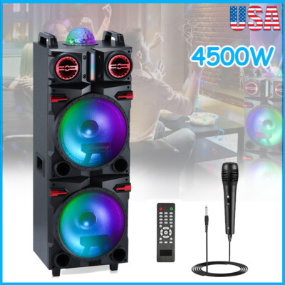 4500W Bluetooth Speaker Dual 10'' Heavy Bass Subwoofer Party Karaok w/LED +Remote