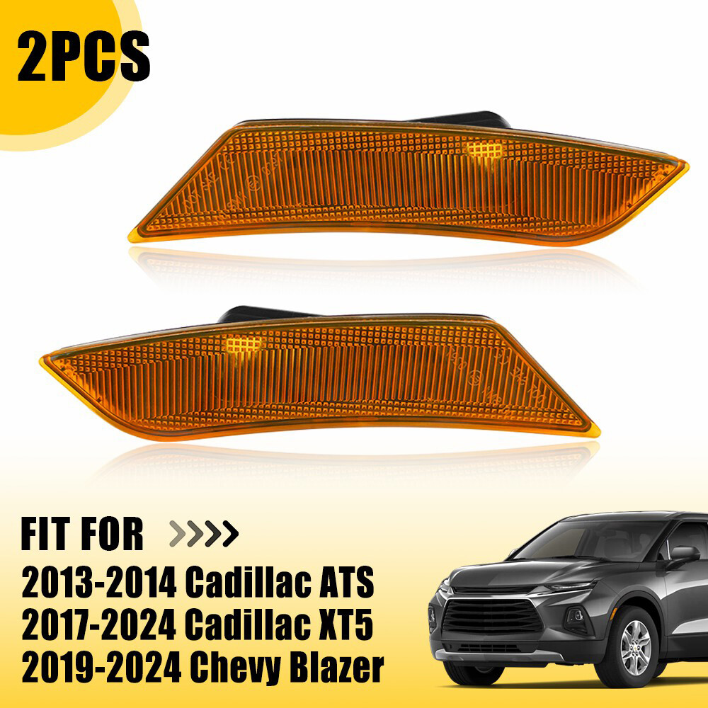 2013-2014 Cadillac AT Amber Lens Front Bumper Side Marker Light Housing Pair