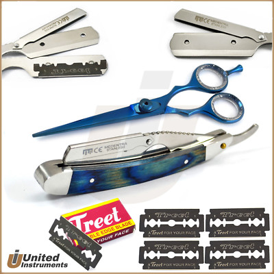 Barber Heavy Steel Shaving Razor Beard Trimming Hair Cutting Scissor Blue Color 