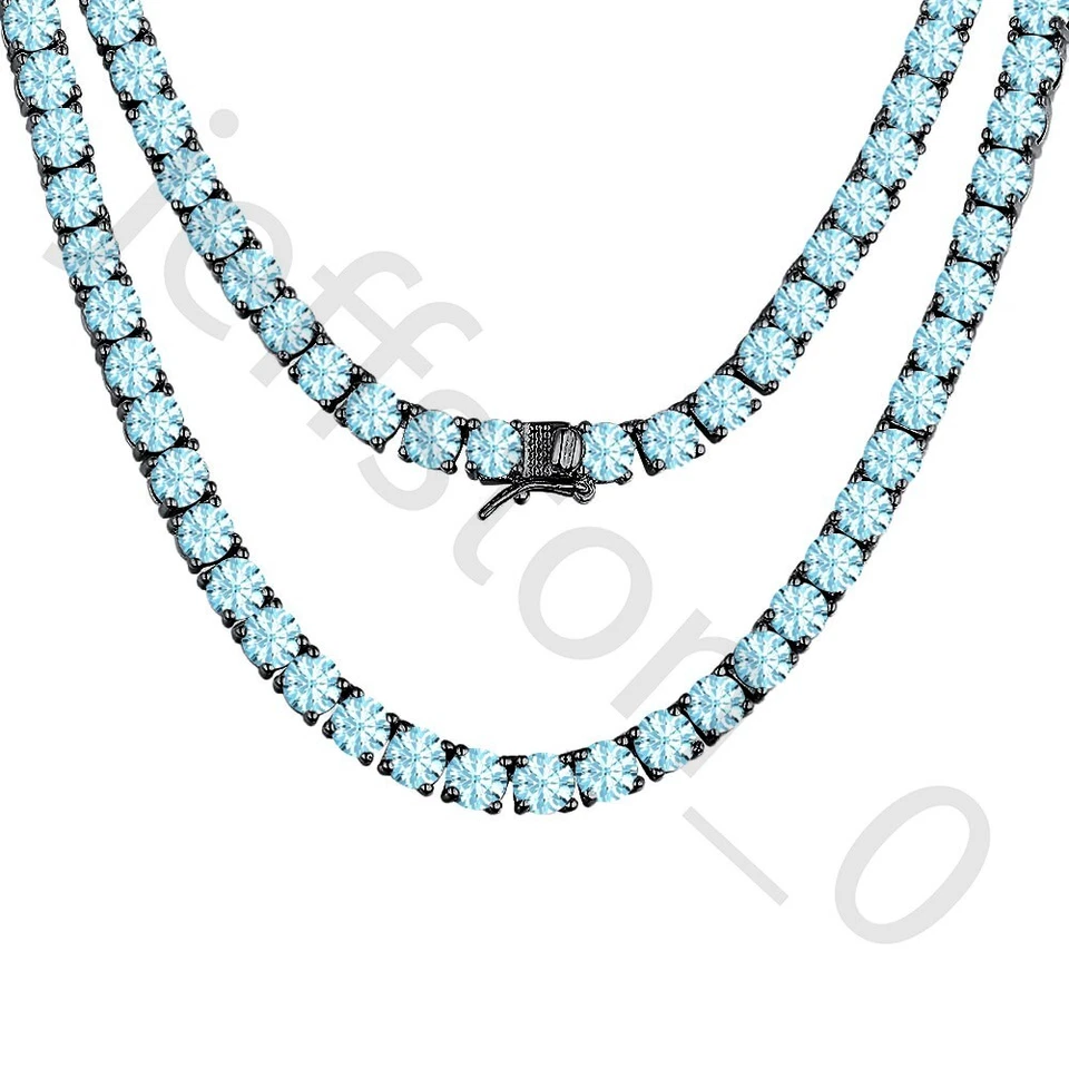 Collar Tenis 45.72ctw Creado en Laboratorio Aguamarina Redondo Chapado en Oro Negro 14K 4 mm Foto 3 de 4