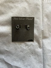 Fine Silver Plated Diamond Stud Earrings - Fashion Jewelry - With Backers