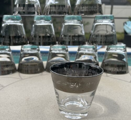 VTG Atomic MCM Rocks Glass 14 Pc Lot Silver Band Canonsburg Temporama Lowball - Picture 7 of 11