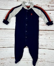 Boys Polo Ralph Lauren Long Sleeve Blue Red Pony One Piece Polo Horse Size 6M