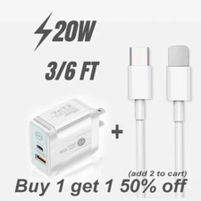 Bufferfly 20W PD+QC 3.0 USB Fast Quick Charger and Cable Adapter for iPhone iPad