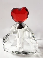 Oleg Cassini Crystal Perfume Bottle Red Heart Top Faceted Bottle Signed 