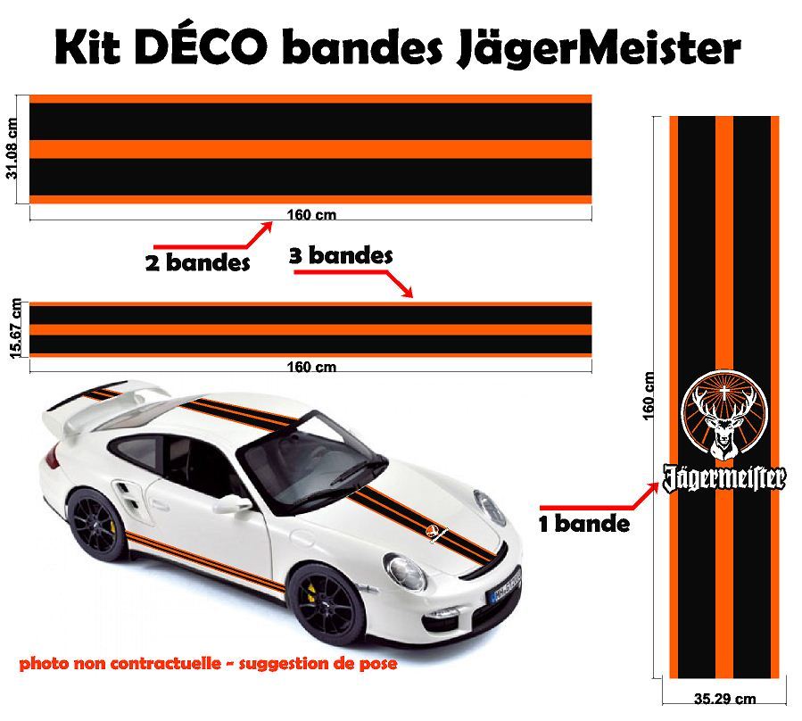 Sticker déco Jägermeister pour rassemblement auto - Bandes de style sport rétro universelles