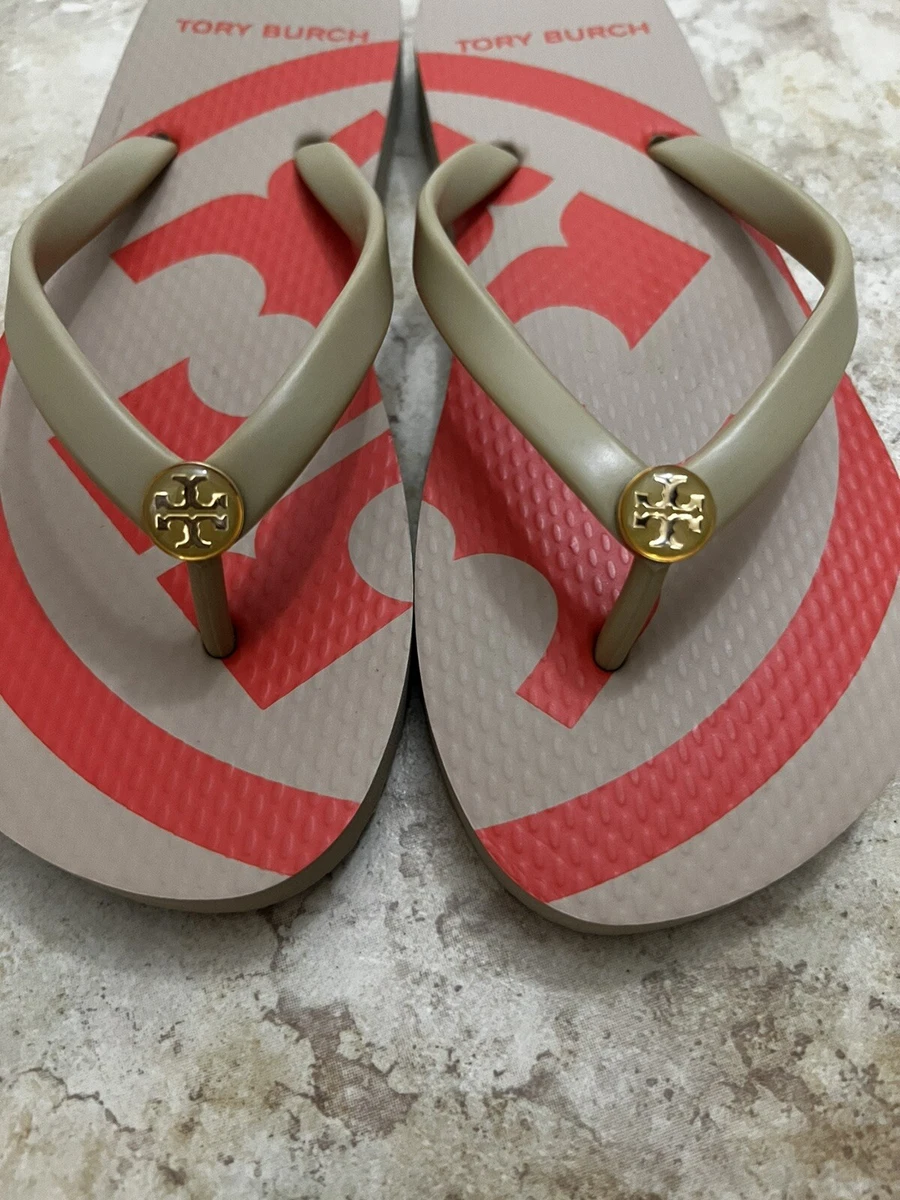 TORY BURCH Rubber GOLD Red LOGO SIZE 5 WOMEN S FLIP FLOP SANDALS