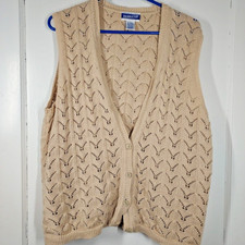 Vintage Pendleton Women's Cable Knit Open Stitch Tan Vest Size Large GUC