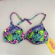 NWT Vintage Venus Bikini Top Floral Leaves Tropical USA Padded 80  s 90  s