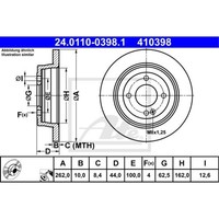 Ate 2X Bremsscheibe Hinten Ø262 Mm Voll FüR Hyundai I20 Gb 1.2 1.4 BC3 BI3 1.0