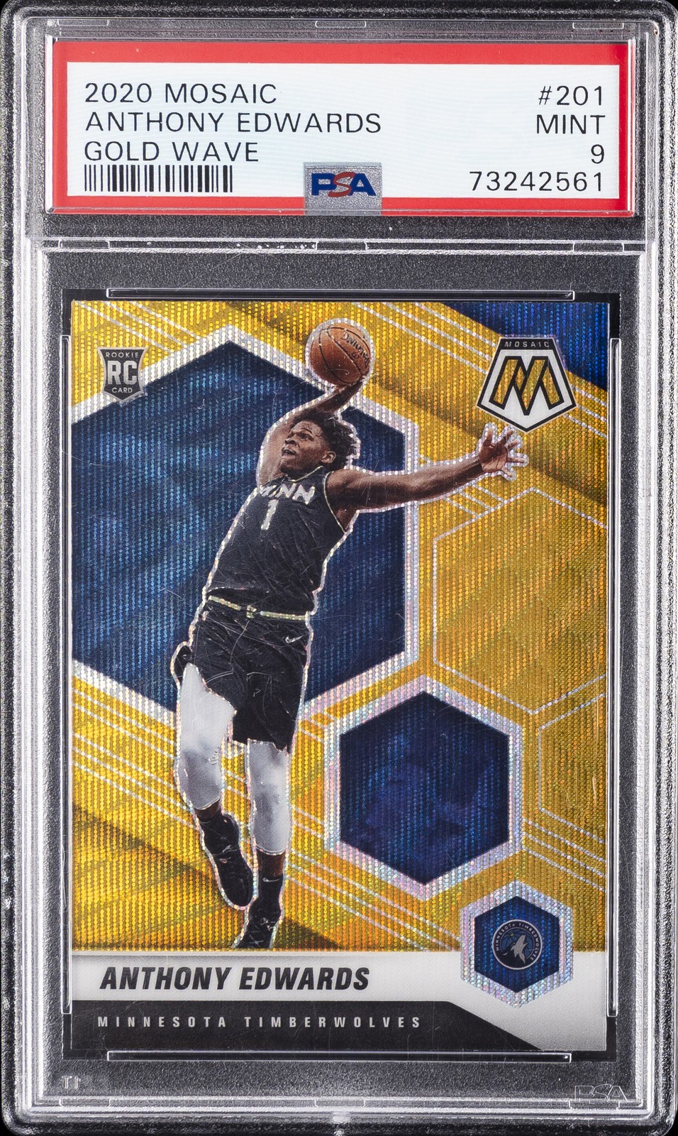2020 PANINI MOSAIC GOLD WAVE #201 ANTHONY EDWARDS PSA 9
