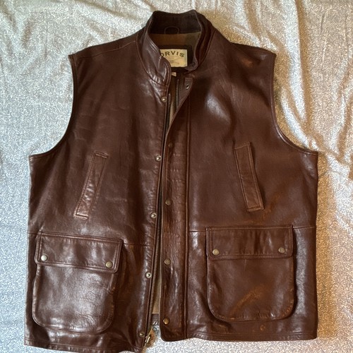 Vintage Orvis Leather vest hunting shooting gilet XL 100% leather, cotton lined