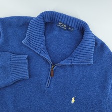 Polo Ralph Lauren Mens XLT 1/4 Zip Pullover Sweater Blue 100 Cotton Yellow Pony