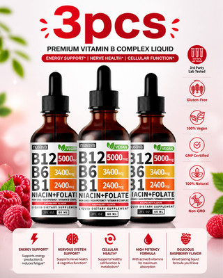 NUSAVA Vitamin B12 Drops   3 Pack   5000mcg   Raspberry   80 Servings