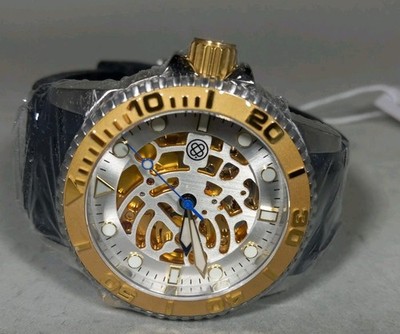 New Deep Blue 44mm Skeleton Automatic Watch Gold Silver Tone Sold Out! 