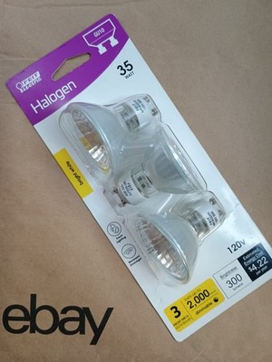 GU10 120v 35W Bright White Bulbs (3 Pack, Feit Electric) New In Sealed Package 