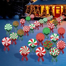 30 Pcs Christmas Outdoor Yard Signs Candy Decorations Outdoor Christmas Decor...