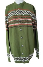 Women  s Vintage Jersild Sweater Cardigan Sz XL Green White Nordic Fair Isle USA