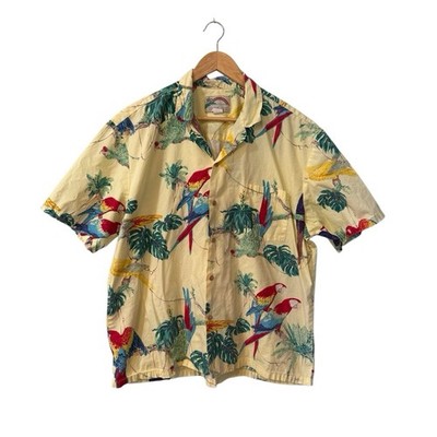 Paradise Found Men's Floral Parrot Print Button Front Hawaiian Shirt Size XL