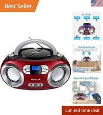 Cherry Red Portable Boombox with FM Radio Stereo Bluetooth Speakers