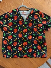 White Swan Women's Halloween Pumpkin Scrub Top XL