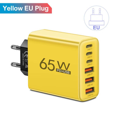 Total 65W 6 Ports Quick Charging Fast Wall Charger for Iphone Samsung Xiaomi Hua