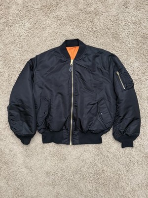 Alpha Industries Jacket Men XL Black Orange Flyers Flight Reversible Bomber