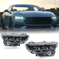 SINDAR  LED Projector Headlights For 2024 2025 Ford Mustang Front Lamps DRL Pair