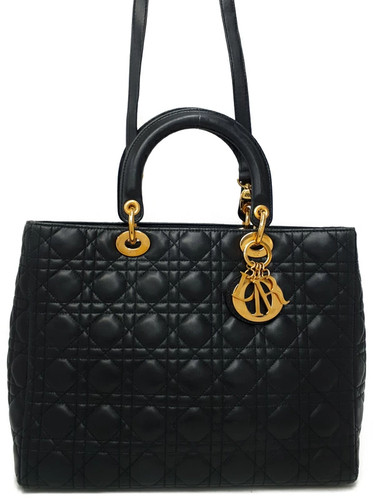 Christian Dior Lady Dior L Cannage 2Way Handbag Shoulder Bag Leather Black Red