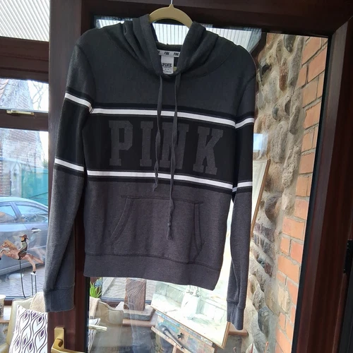 UNDERCOVER Felpa con cappuccio Victoria Secrets rosa grigio nero bianco taglia small in buone condizioni