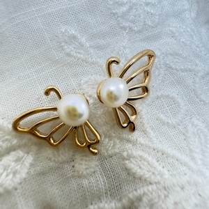 Authentic Natural Freshwater Pearl Earrings 14K Gold Plated Butterfly Women Bridal Jewelry