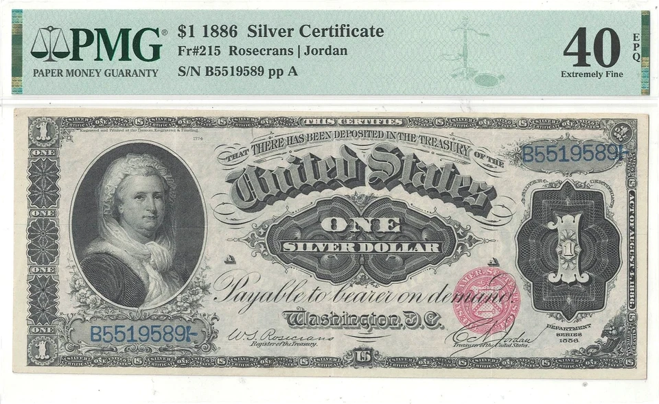 1886 $1 Silver Certificate Fr-215 PMG XF-40 EPQ - Image 2 of 3