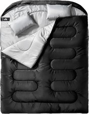  Double Sleeping Bag for Adults Mens with Pillow, XL Queen Size Two Person Sleep