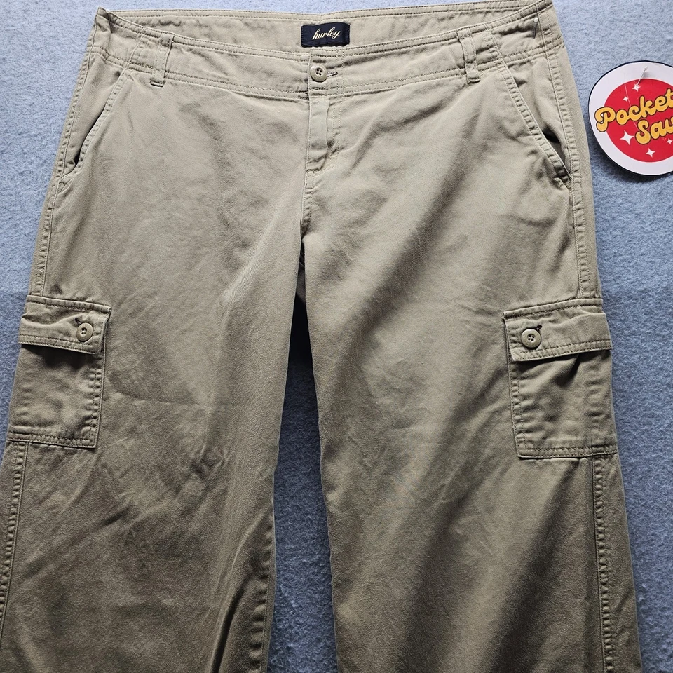 Hurley Skater Cargo Pants Womens 34x30 Low Rise Khaki Baggy Wide Leg Y2K - Image 2 of 4
