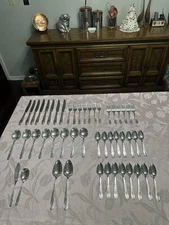 49Pc Set Vtg 1936 National Silver “Mildred” Monarch Plate Silverplate Silverware