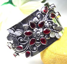 Red Garnet Gemstone 925 Sterling Silver Jewelry Cuff Bracelet Adjustable"