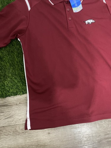Arkansas Razorbacks Polo Shirt MENS Large Crimson Red/White Antigua Apparel - Picture 6 of 9
