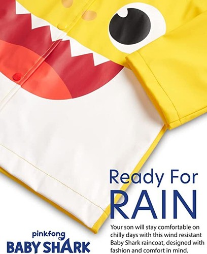 Nickelodeon Baby Shark Raincoat, Waterproof Slicker for Little Boys Size 4-7 - Picture 4 of 7