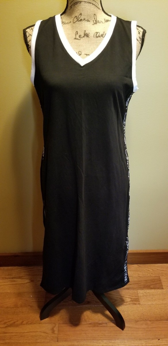 calvin klein tank maxi dress Preowned Womens Calvin Klein Sleeveless Tank Maxi Dress Black White M