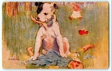 Antique Comic Postcard~ Artist O'Gross~ Child Crying While Puppy Destroys Doll