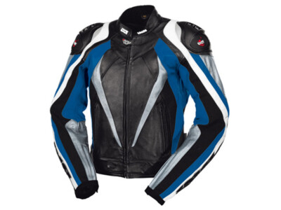 iXS Lederjacke Corbin | Schwarz-Blau-Weiß | Motorradjacke aus Rindsleder