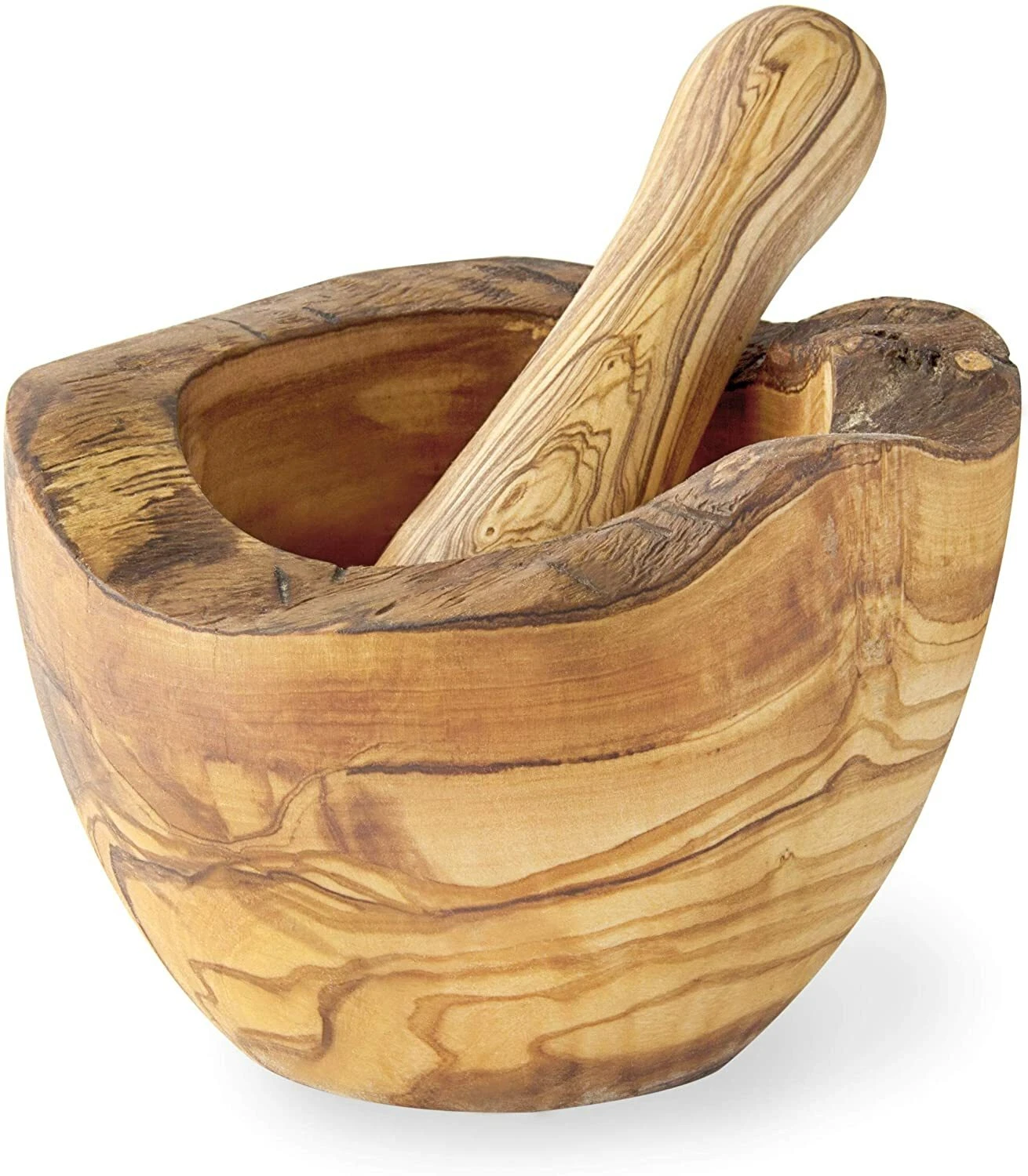 Olive Wood Mortar and Pestle Set, Farmhouse Decor (Rustic, Large)