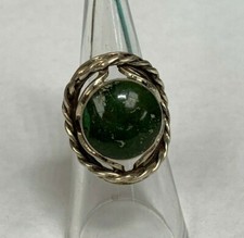 Vintage Taxco Mexican Sterling Silver and Green Gemstone Ring Size 6.75