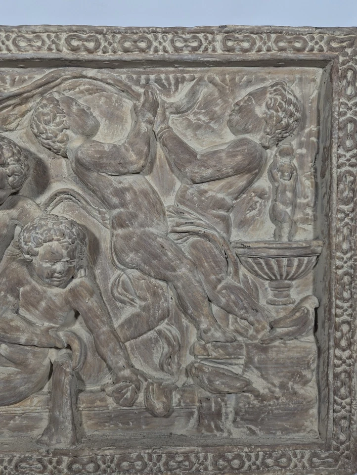 Placa de pared de jardín 3D juguetona querubín ángel esculturas imitación piedra relieve 24 X 20 Foto 3 de 4