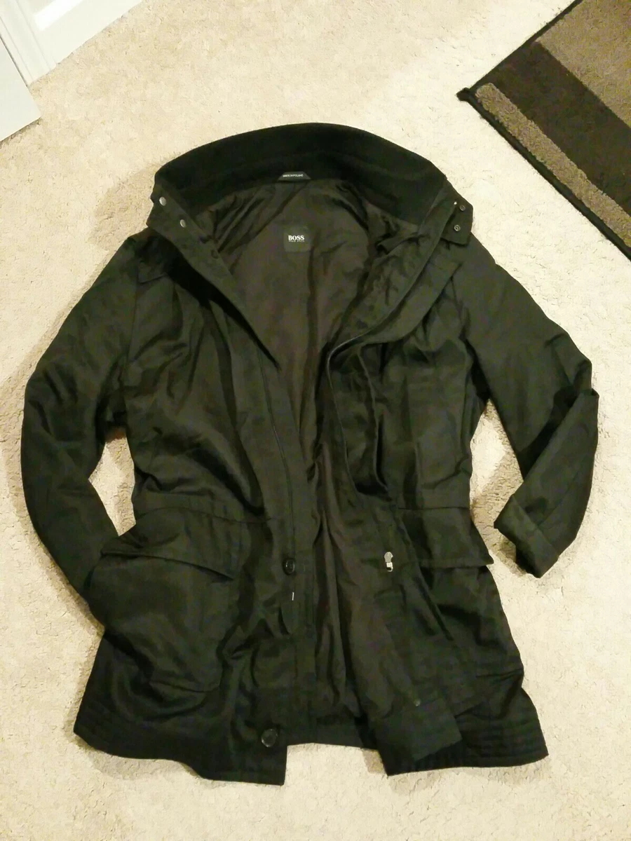 Hugo Boss Crusher Nylon Overcoat Trench Jacket Rain Coat. Black. Mens 46. Poland